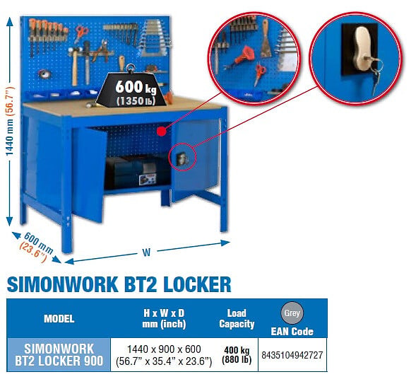 SIMON RACK - SimonRack - Kit Etabli 1440x900x600mm Charge 400Kg -  SIMONWORK BT-2 LOCKER 900 GRIS FONCE SIMONRACK - large