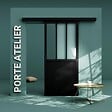 COULICOOL - Porte Coulissante avec Rail - Atelier Noire 83 cm - Avec poignée - vignette