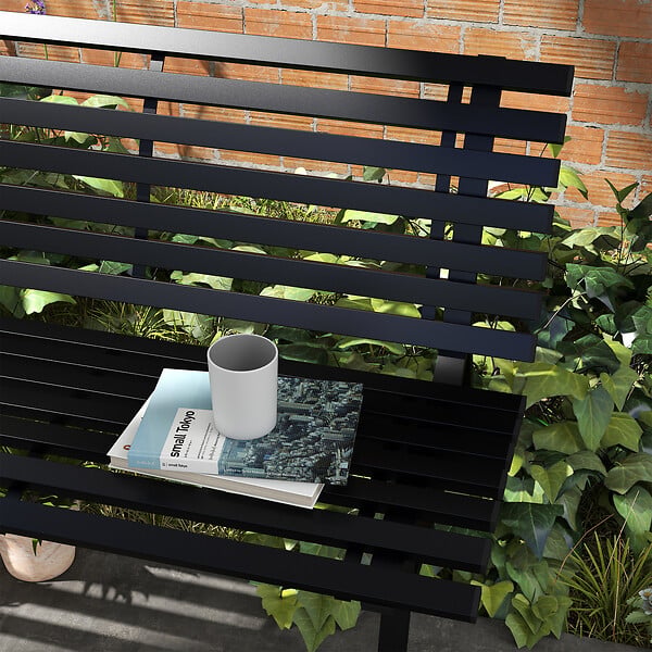 OUTSUNNY - Banc de jardin 2 places assise dossier à lattes alu noir - large