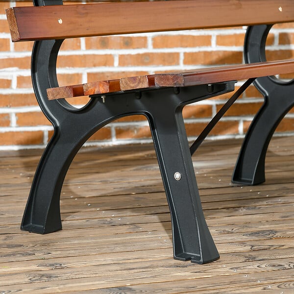 OUTSUNNY - Banc de jardin 2 places style rural chic assise dossier à lattes bois sapin lasuré châssis fonte alu noir - large