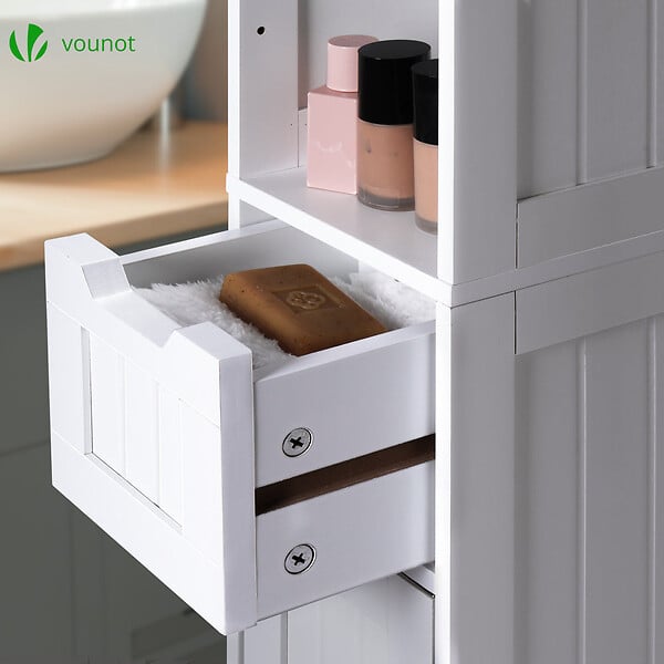 VOUNOT - Meuble rangement salle de bain Haut colonne 180x20x20cm MDF blanc - large