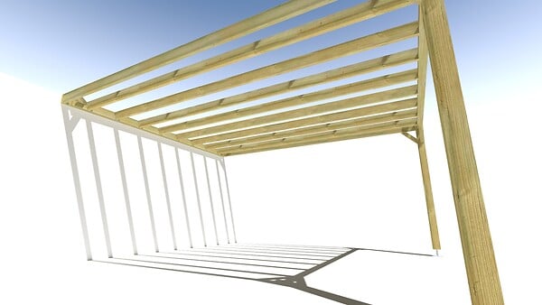 MA PERGOLA BOIS - Pergola bois • 4m x 5m • adossée • sens profondeur - large