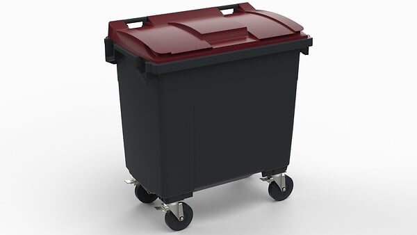 SULO - Bac poubelle roulant SULO de 770 litres cuve grise couvercle bordeaux - large