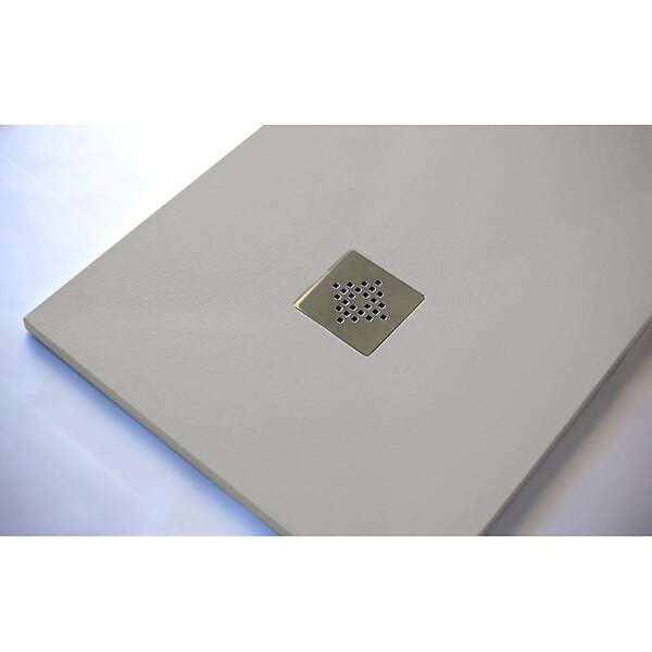 STANO - Receveur de douche 80 x 90 cm extra plat PURE en résine surface ardoisée gris Grille inox - large