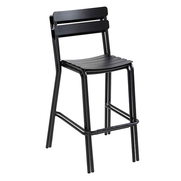 OVIALA - Ensemble table haute de terrasse et 2 chaises en aluminium noir - Almada - large