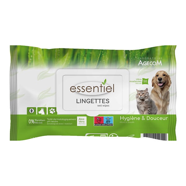 ESSENTIEL - Lingettes nettoyantes Aloe Vera - 50 lingettes - Chien Chat - large