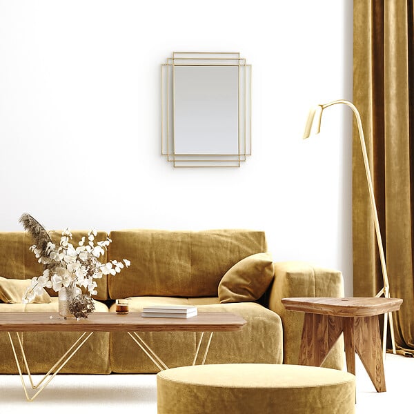 DADA ART - Miroir rectangle métal Art Déco - Doré mat - 48x70cm - large