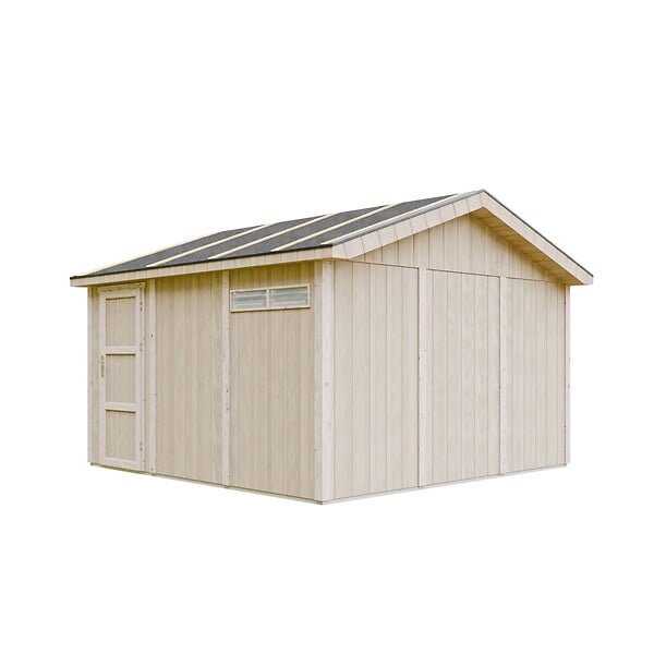 TIMBELA - Garage QUALITÉ PREMIUM 13 m² - L378xl412 cm - garage pour moto, vélos, machines de jardinage - Construction en Panneaux LP Smartside - Abri de jardin Timbela M990B - large