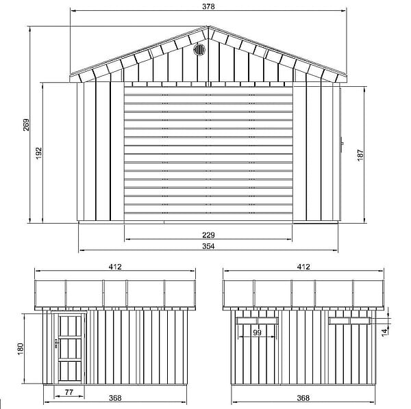 TIMBELA - Garage QUALITÉ PREMIUM 13 m² - L378xl412 cm - garage pour moto, vélos, machines de jardinage - Construction en Panneaux LP Smartside - Abri de jardin Timbela M990B - large