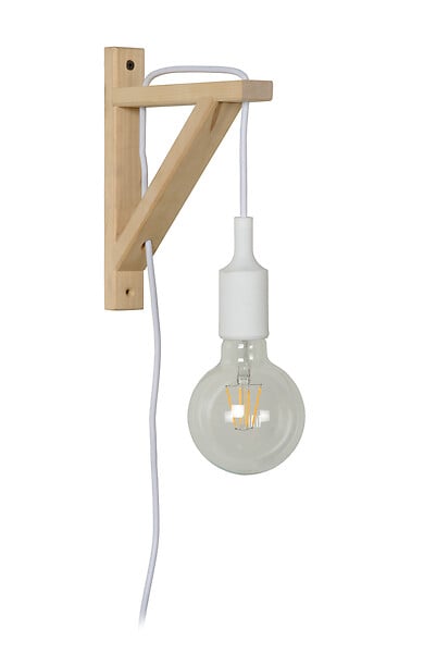 LUCIDE - FIX Applique mur.-Blanc-1xE27-60W-Bois - large