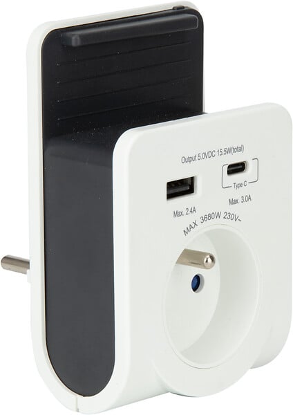 MC KENZIE - Multiprise avec support telephone prise et chargeurs usb a+c - large