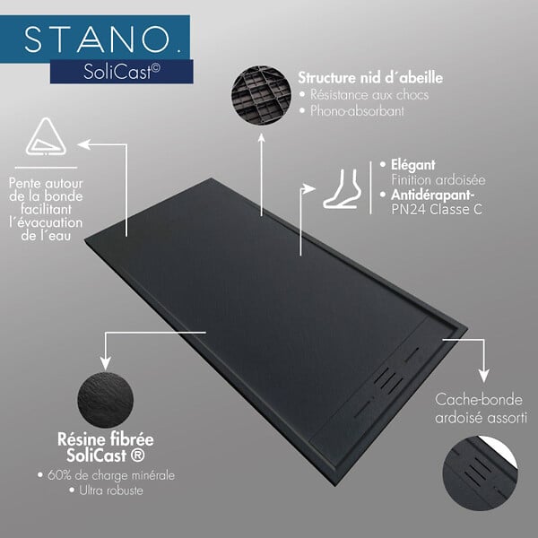 STANO - Receveur de douche 90 x 150 cm extra plat blanc SALVI en SoliCast® surface ardoisée - large