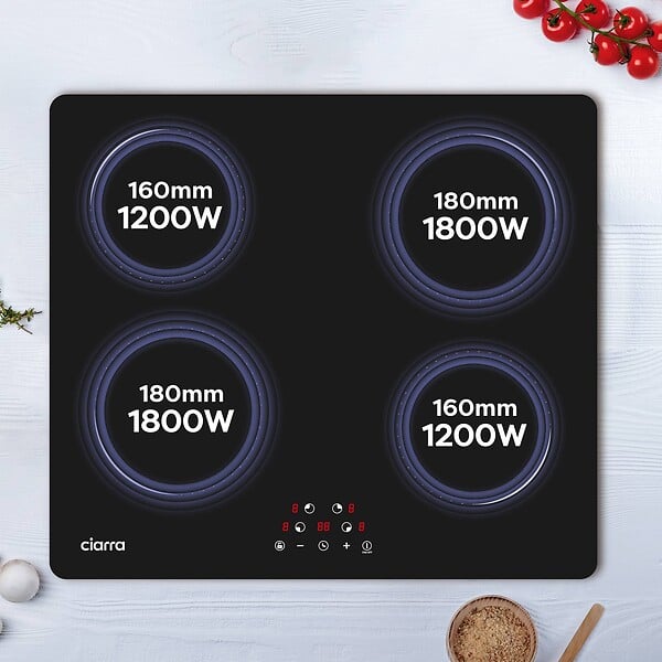 CIARRA - Plaque Induction 4 Foyers 6000W Minuterie Sécurité Enfant CIARRA CD4BIH-C - large