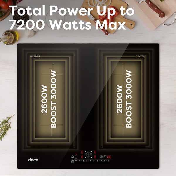 CIARRA - Plaque Induction 7200W 4 Foyers dont 2 Flexizone Booster CIARRA CD4BFFBIH - large