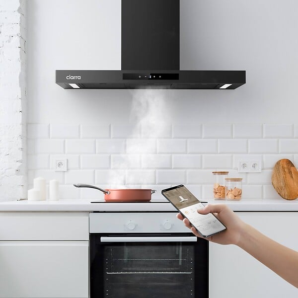 CIARRA - Hotte Aspirante Tactile 90cm APP Contrôle 650m3/h 4 Vitesses Booster Noir CD9102B-P - large