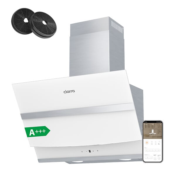 CIARRA - Hotte Murale Inclinée 60cm 650m³/h APP+WIFI Contrôle et Commandes Tactiles Blanc - large