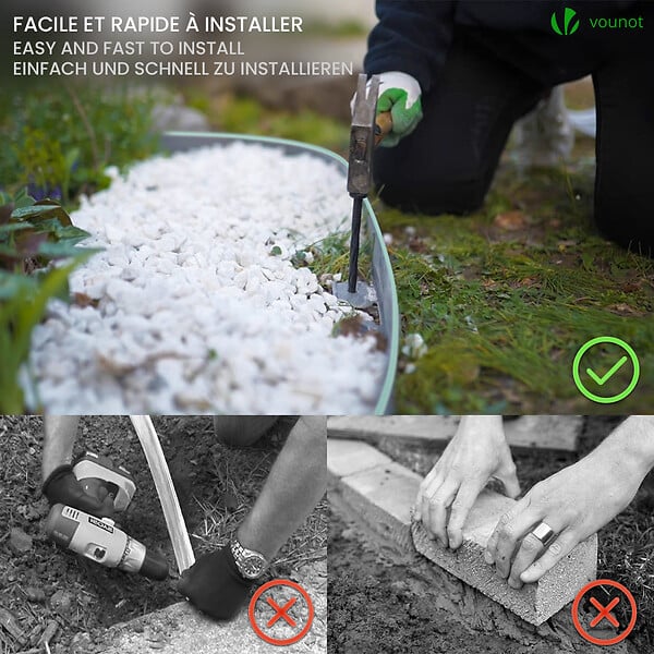 VOUNOT - Bordure de jardin plastique flexible 20m avec piquets gris bordé de vert clair - large