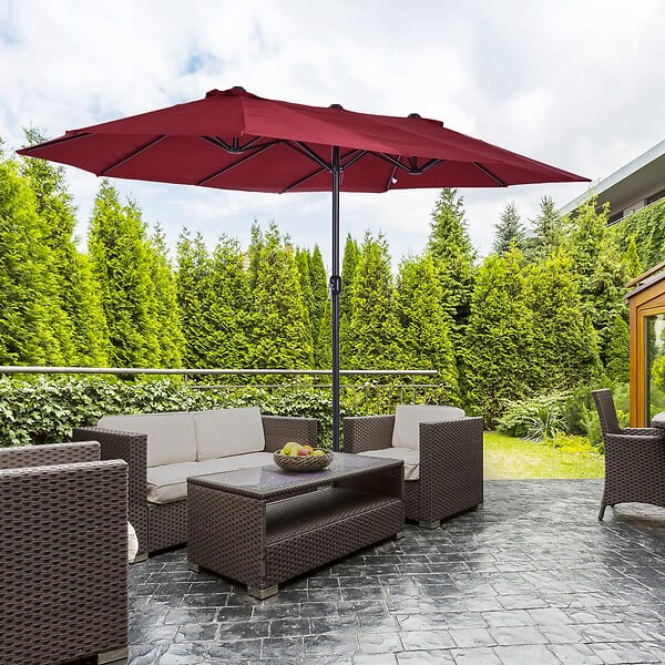 OUTSUNNY - Parasol de jardin XXL parasol grande taille 4,6L x 2,7l x 2,4H m ouverture fermeture manivelle acier polyester haute densité bordeaux - large