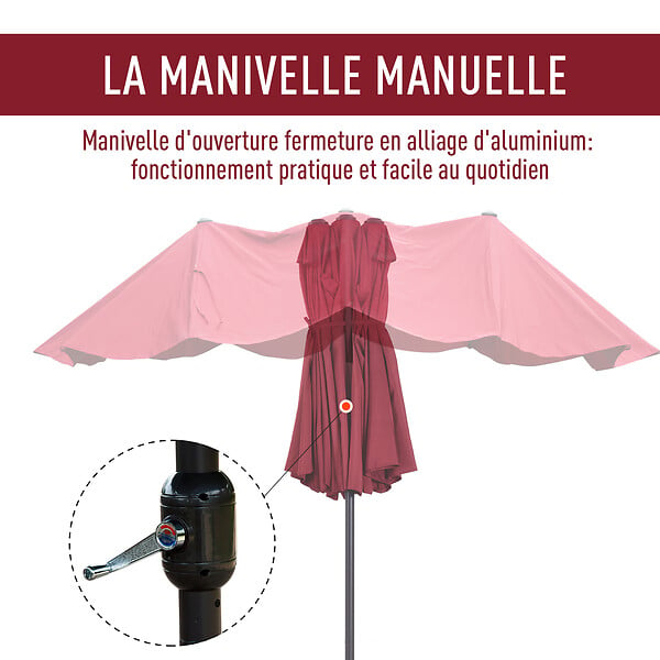 OUTSUNNY - Parasol de jardin XXL parasol grande taille 4,6L x 2,7l x 2,4H m ouverture fermeture manivelle acier polyester haute densité bordeaux - large