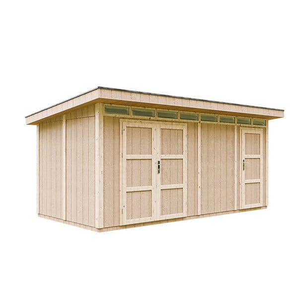 TIMBELA - Abri de Jardin Qualité Premium 8.52+2.95 m² - Kit tout compris avec sol, tuiles bitumineuses, set de peinture-Construction de Panneaux LP Smartside- Cabane de Jardin Timbela M905C REDWOOD RED - large