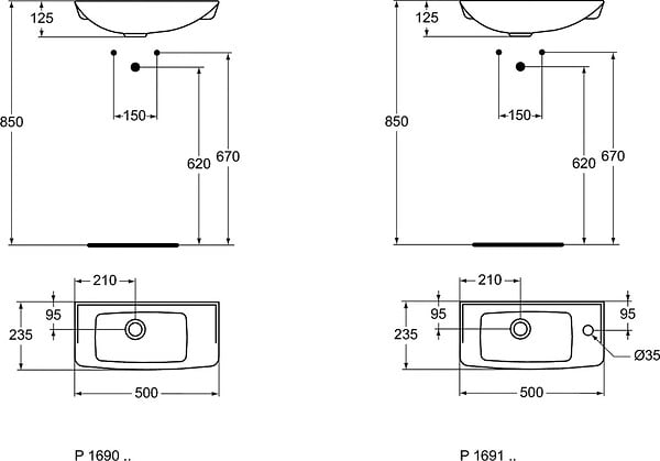 CENTRALE BRICO - Lave mains ULYSSE - 50 x 24 cm - 1 trou latéral - blanc - large