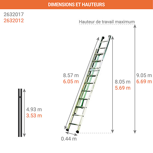 TUBESCA COMABI - Echelle pompier 2 plans 2x12 barreaux - Hauteur à atteindre 5.69m - 2632012 - large