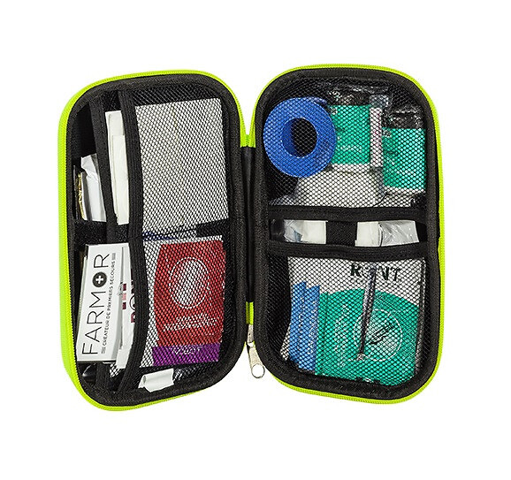 FARMOR - Trousse De Secours Véhicule 2/4 Personnes En Eva Jaune Fluo Haute Visibilité - large
