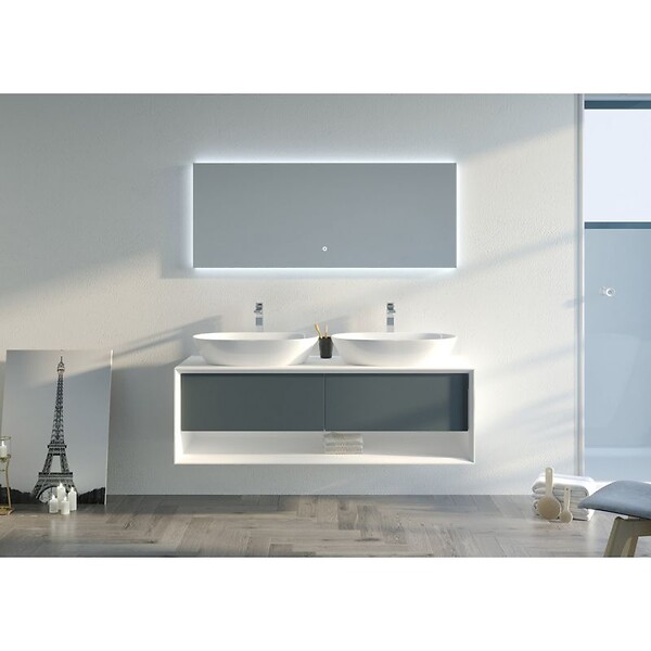 DISTRIBAIN - Meuble de salle de bain Bellano 1400 Gris béton et Blanc - large