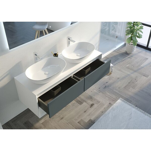 DISTRIBAIN - Meuble de salle de bain Bellano 1400 Gris béton et Blanc - large