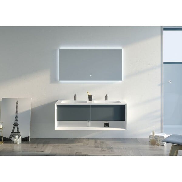 DISTRIBAIN - Meuble de salle de bain Piazza 1200 Gris béton et Blanc - large