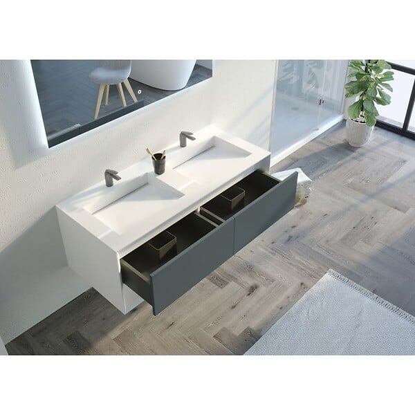 DISTRIBAIN - Meuble de salle de bain Piazza 1200 Gris béton et Blanc - large