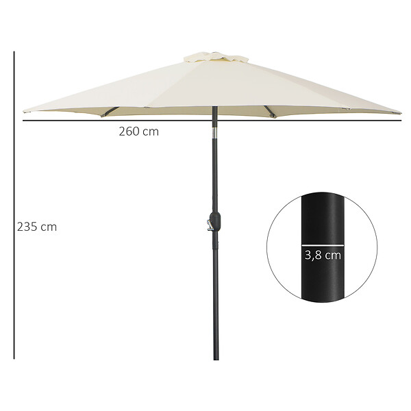 OUTSUNNY - Parasol inclinable de jardin balcon terrasse manivelle toile polyester imperméabilisée haute densité 180 g/m² Ø2,6 x 2,35H m alu crème - large