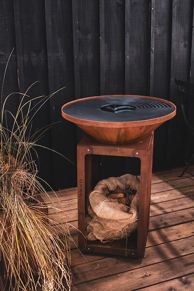 OYAT - Brasero plancha B.B.O 58 - Acier Corten - Cognac - 58 cm - large