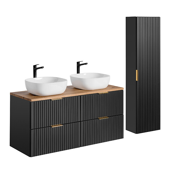 Meuble De Salle De Bain 2 Pièces Blanc Mat - Lavabo Anthracite En Solid Surface 120 Cm Avec 2 Tiroirs - Design Deep Sans Trop-plein