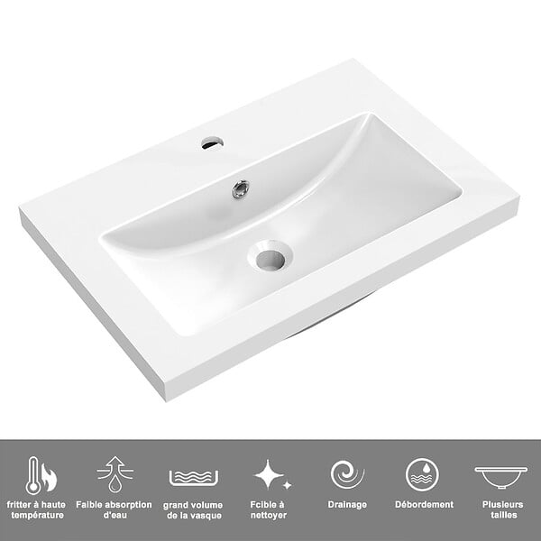 AICA SANITAIRE - AICA Lavabo blanc 61x40x16 cm, Lavabo rectangulaire en marbre artificiel - large