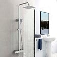 AICA SANITAIRE - AICA Colonne de douche thermostatique chromée, avec douche de tête carrée et douchette  réglable en hauteur, ensemble de douche en acier inoxydable pour douches de plain-pied - vignette