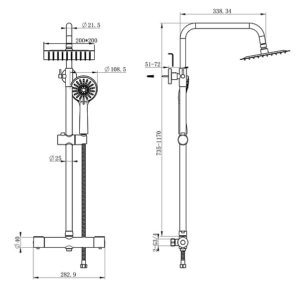 AICA SANITAIRE - AICA Colonne de douche thermostatique, Acier inoxydable Pomme 200mm+Douchette 3 jets, Chromé - large