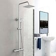 AICA SANITAIRE - AICA Colonne de douche thermostatique chromée, avec douche de tête carrée, ensemble de douche en acier inoxydable, douchette à main réglable en différents modes - vignette