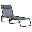 OUTSUNNY - Bain de soleil transat pliable dossier inclinable multi-positions acier thermoplastique lacets élastiques noir textilène gris - vignette