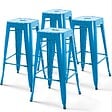 OVIALA - Lot de 4 tabourets de bar en acier bleu brillant - Indus - vignette