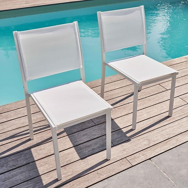 OVIALA - Lot de 2 chaises de jardin aluminium et textilène blanc - Nice - large