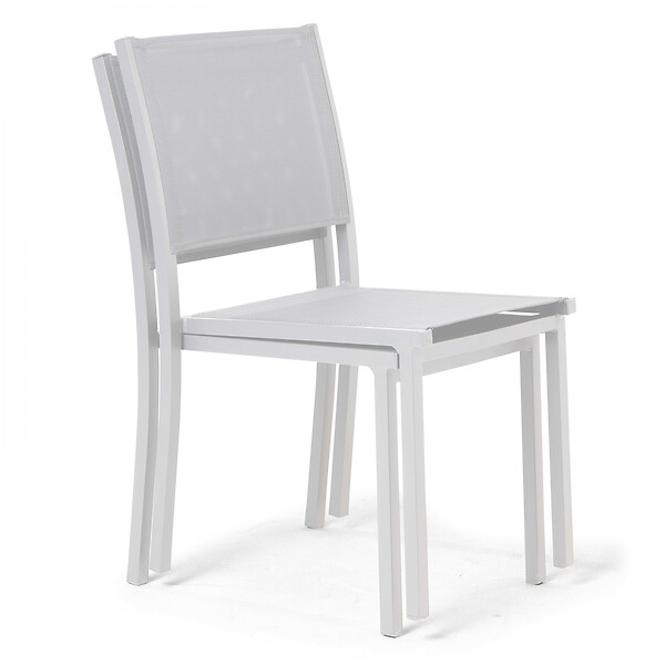 OVIALA - Lot de 2 chaises de jardin aluminium et textilène blanc - Nice - large