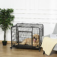 PAWHUT - Cage pour chien pliable cage de transport sur roulettes 2 portes verrouillables plateau amovible dim. 94L x 58l x 69H cm métal gris noir - vignette