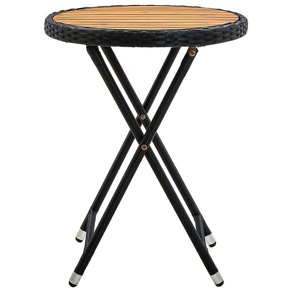 VIDAXL - vidaXL Table à thé Noir 60 cm Résine tressée et bois d'acacia solide - large