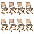 VIDAXL - vidaXL Chaises pliables de jardin lot de 8 avec coussins Bois d'acacia - vignette