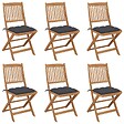 VIDAXL - vidaXL Chaises pliables de jardin lot de 6 avec coussins Bois d'acacia - vignette