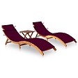 VIDAXL - vidaXL Chaises longues lot de 2 avec table et coussins Acacia solide - vignette
