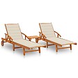 VIDAXL - vidaXL Chaises longues lot de 2 avec table et coussins Acacia solide - vignette