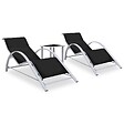 VIDAXL - vidaXL Chaises longues lot de 2 avec table aluminium noir - vignette