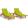 VIDAXL - vidaXL Chaises longues lot de 2 avec table et coussins Acacia solide - vignette